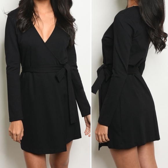 Trend Setter Diva Boutique Item Dresses & Skirts - LAST 1! Little Black V Wrap Dress Long Sleeve